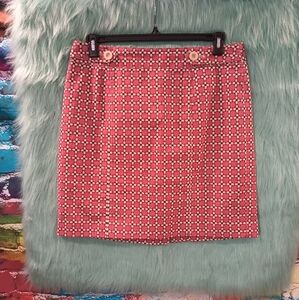 Talbots Stretch Pink White and Brown Pattern Skirt Size 12